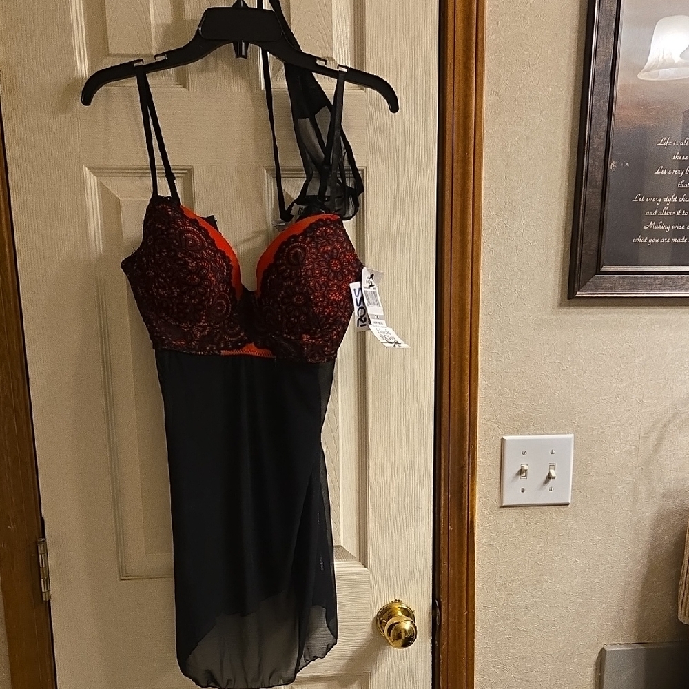 Red and Black Lace Lingerie Dress